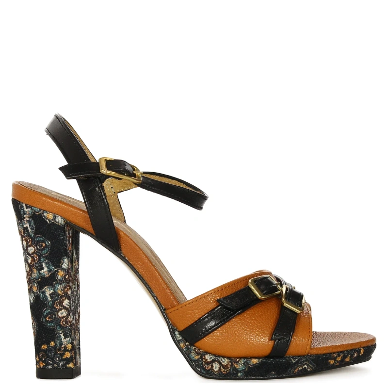 Maciejka Women's Heeled Leather Sandals Black Rude