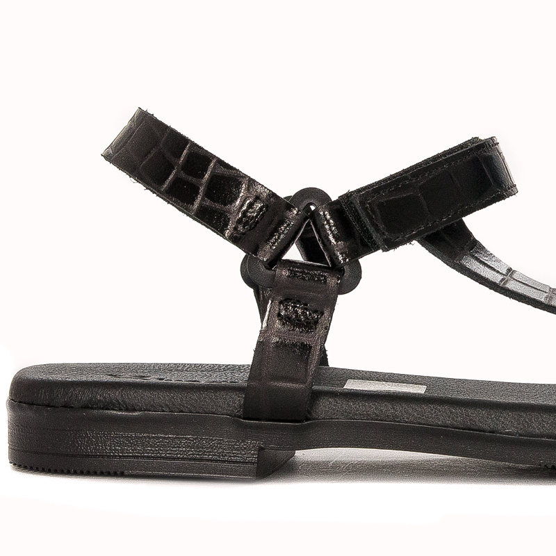 Maciejka black leather women's flat velcro sandals