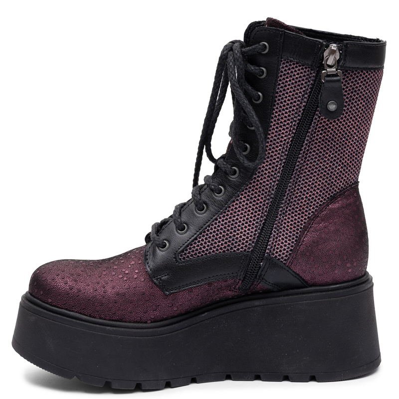 Maciejka Leather Platform Ankle Boots Lace-Up Burgundy 6720W-23/00-8