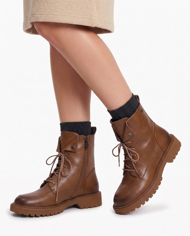 Maciejka Leather Lace-Up Boots With Zipper Cognac K7749-29/00-7