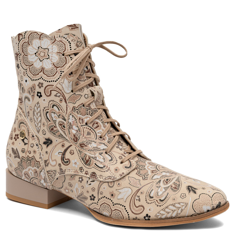 MACIEJKA FLORAL LEATHER ANKLE BOOTS BEIGE 6391W-03/00-1