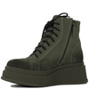 Maciejka Velour Leather Combat Boots on Platform Olive 06309-24/00-8