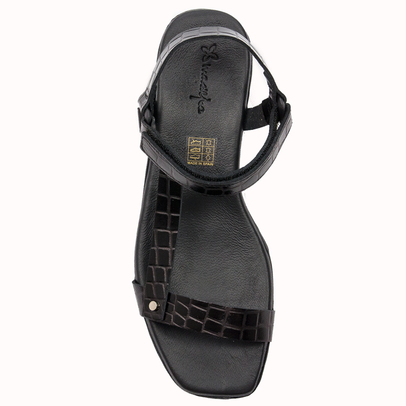 Maciejka black leather women's flat velcro sandals