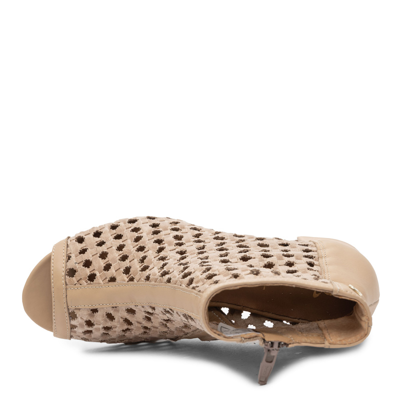 Maciejka Leather Openwork Block-Heel Ankle Boots Beige 07412-04/00-1