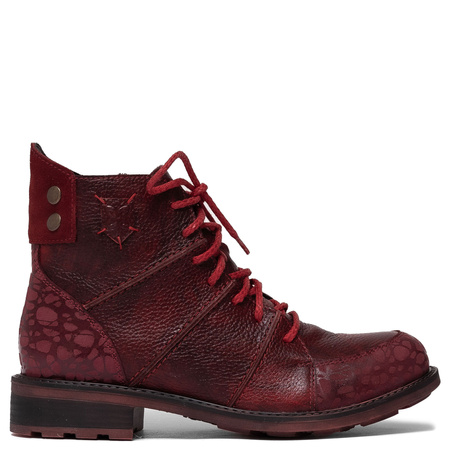 Maciejka Women’s Leather Lace-Up Boots Diagonal Stitching Zip Red 07047-08/00-8