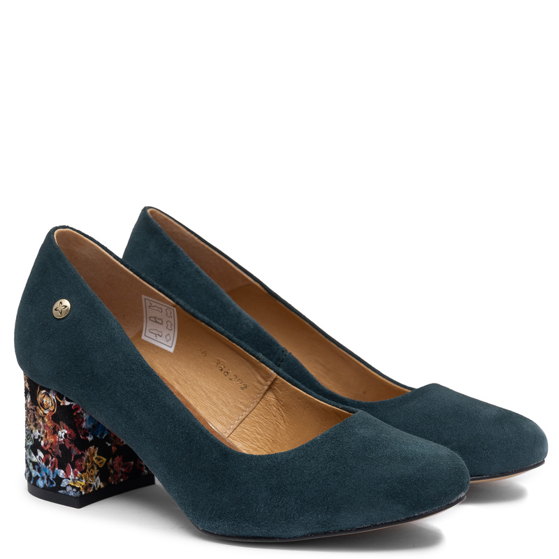Maciejka Suede Leather Floral Block Heel Pumps Green 3356W-01/00-1