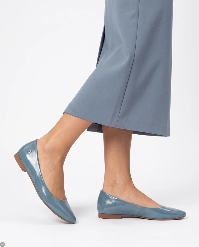 Maciejka Elegant Patent Leather Pointed Toe Blue Women's Ballerina Flats 4100W-20/00-8