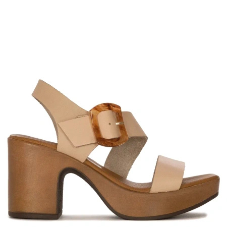 Maciejka Leather High Block Heel Sandals with Tortoiseshell Buckle, Beige L5245-04-00-0
