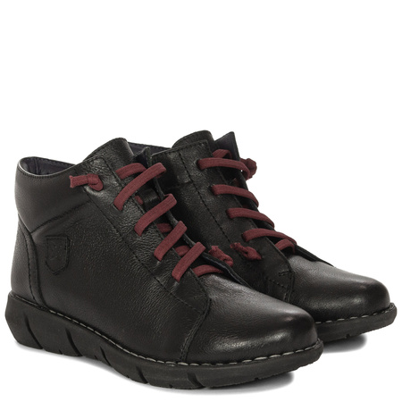 Maciejka Leather Ankle Boots Elastic Laces Side Zip Black P7240-01/00-1