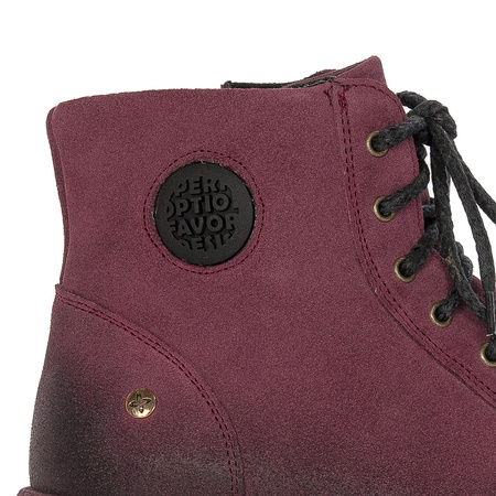 Maciejka Velour Leather Combat Boots on Platform Burgundy 06309-23/00-8