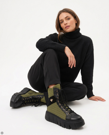Maciejka Leather Quilted Platform Lace-Up Boots Green 06751-01/00-8