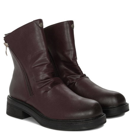 Maciejka Leather Ankle Boots Double Zip Low Block Heel Burgundy A7159-23/00-7