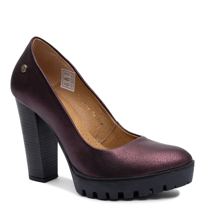 Maciejka Women's Burgundy Leather Pumps Elegant Almond Toe Shoes Block Heel 2629W-13/00-1