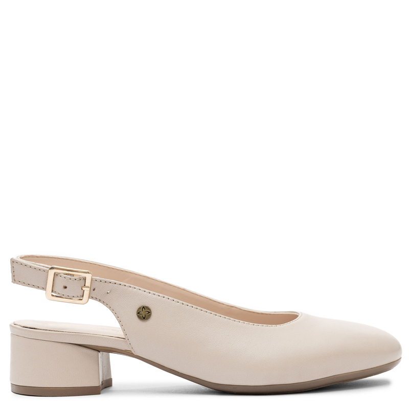 Maciejka Skórzane Czółenka Slingback Niski Słupek Beżowe P7492-37/00-1