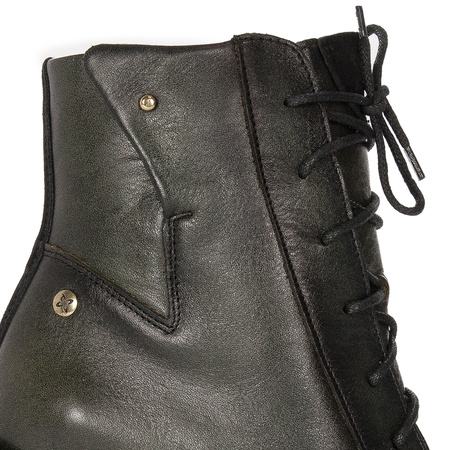 Maciejka Premium Leather Lace-Up Block Heel Ankle Boots Green 05667-09/00-8