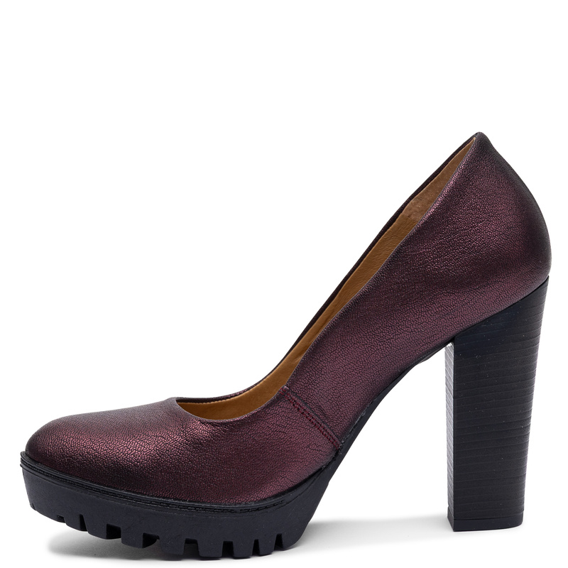 Maciejka Women's Burgundy Leather Pumps Elegant Almond Toe Shoes Block Heel 2629W-13/00-1