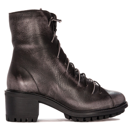 Maciejka Leather Lace-Up Ankle Boots Block Heel Black 3263S-01/00-3