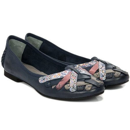 Maciejka Leather Ballet Flats Interlaced Detailing Flat Heel Navy 01358-27/00-0