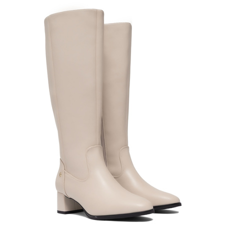 Maciejka Women's Leather Block Heel Knee High Boots Beige A7165-04/00-7