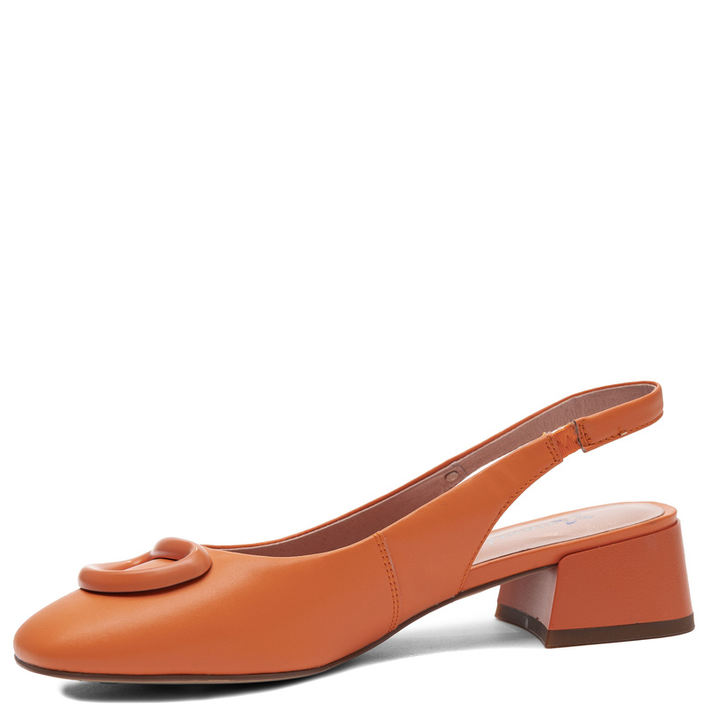 Maciejka Czółenka Skórzane Slingback na Klocku Pomarańczowe K7474-18/00-1