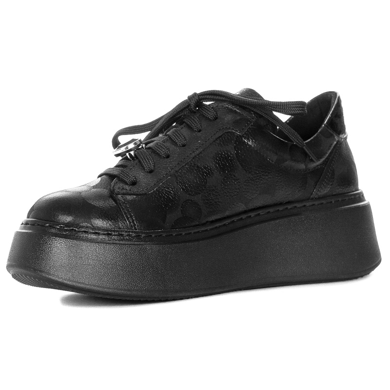 Maciejka Women’s Leather Platform Sneakers  Round Toe Black 06191-42/00-8