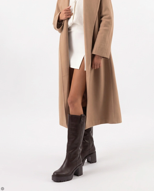 Maciejka Women’s Natural Leather Knee-High Boots Brown 8 cm Block Heel K7693-01/00-7