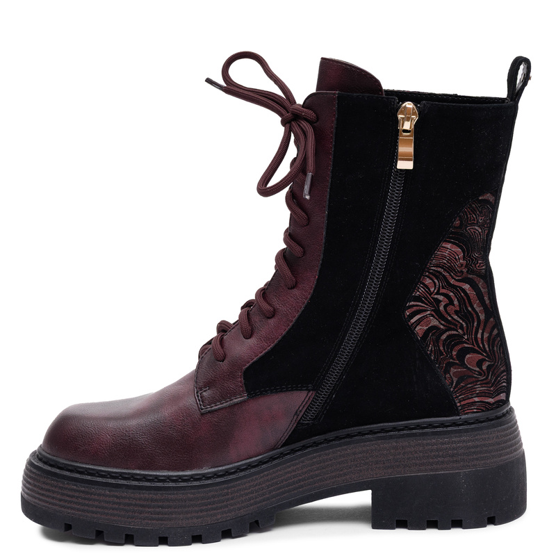 Maciejka Leather Warm Platform Combat Ankle Boots Burgundy K7837-23/00-7