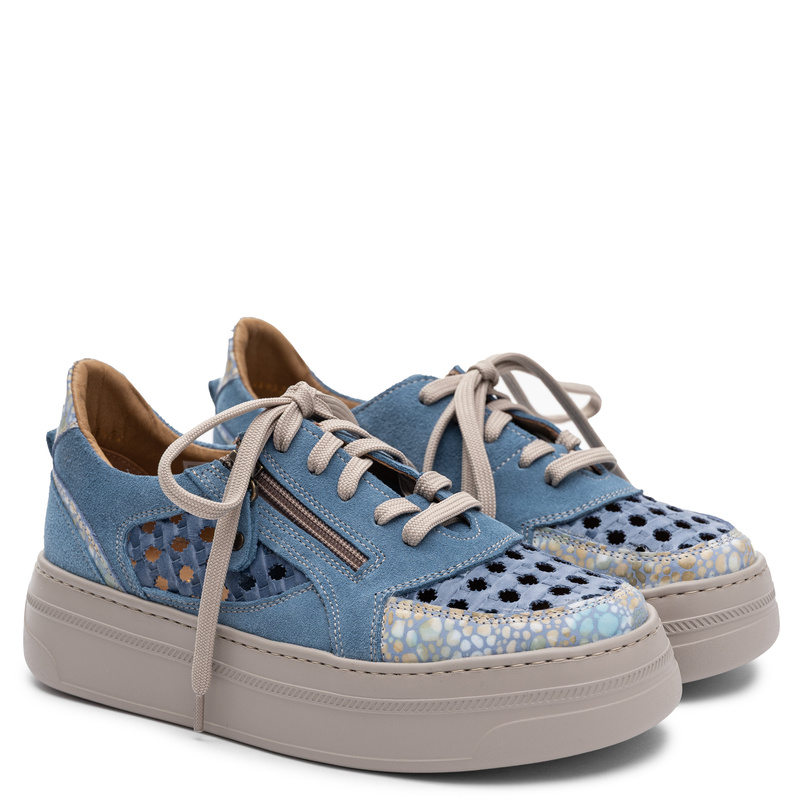 Maciejka Leather Openwork Sneakers On Platform Blue 07317-06/00-1