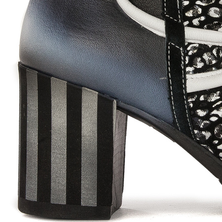 Maciejka Premium Leather Ankle Boots Block Heel Black Blue 05605-01/00-7