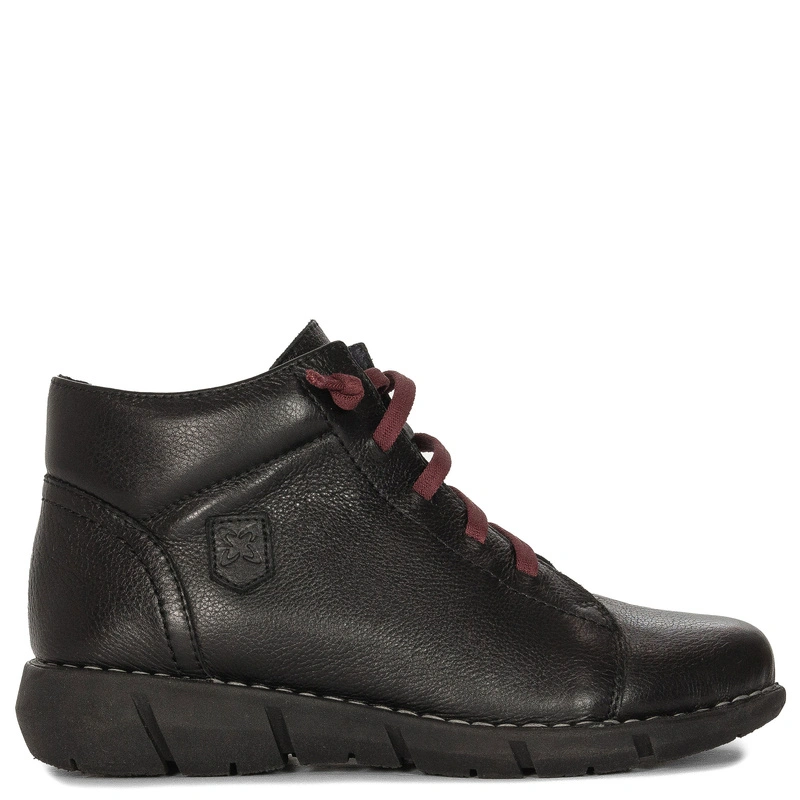 Maciejka Leather Ankle Boots Elastic Laces Side Zip Black P7240-01/00-1