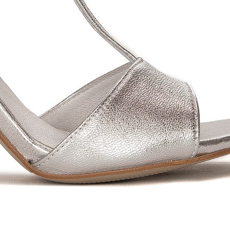 Maciejka Leather Sandals T-Bar Stiletto Silver 2755J-35/00-1