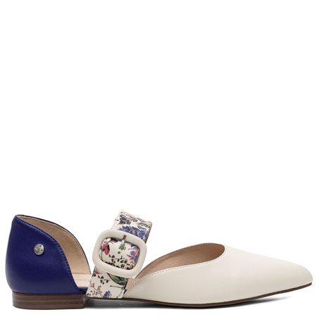 Maciejka Leather D’Orsay Flats Refined Strap Pointed Toe Beige–Purple K7438-05/00-1
