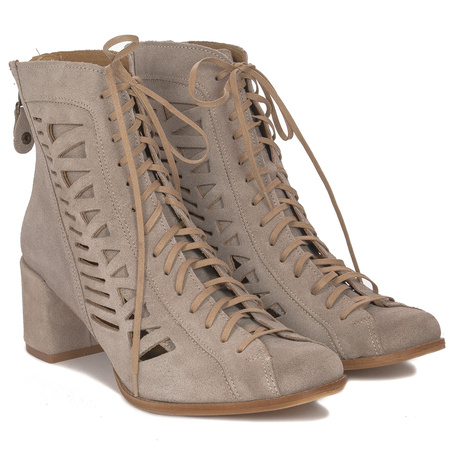 Maciejka Beige velor Lace-Up Boots