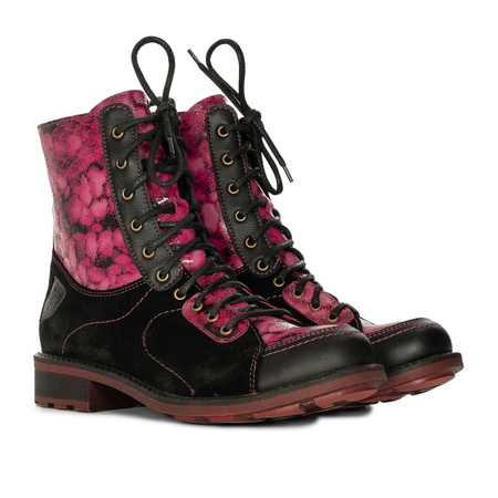 Maciejka Women's Leather Ankle Boots Black and Pink