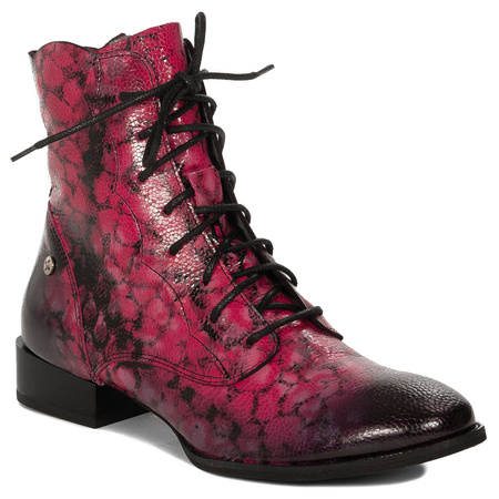 Maciejka Leather Lace-Up Ankle Boots Almond Toe Pink 06391-23/00-1