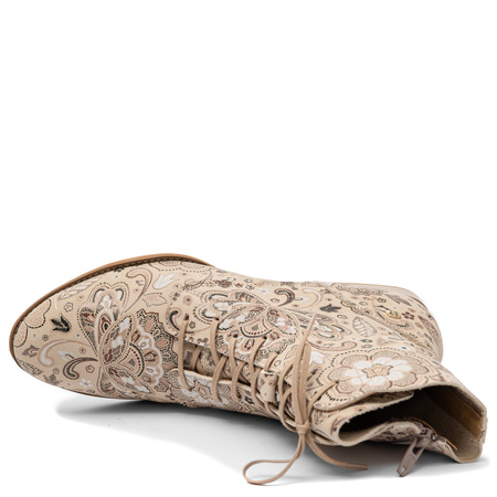 MACIEJKA FLORAL LEATHER ANKLE BOOTS BEIGE 6391W-03/00-1