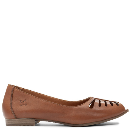 Maciejka Leather Ballet Flats Peep-Toe Cutwork Brown P7541-29/00-1