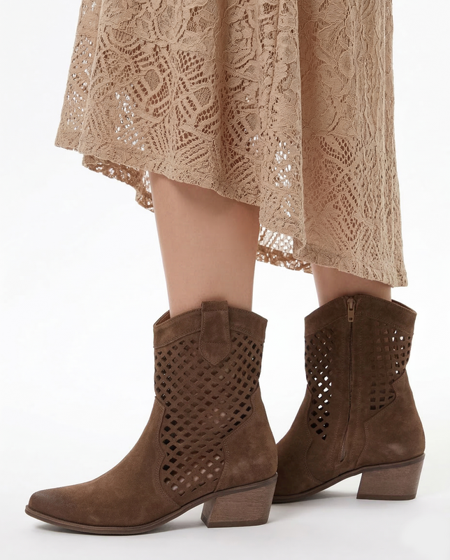 Maciejka Leather Openwork Suede Ankle Boots Brown 1734-TOFI-WEL