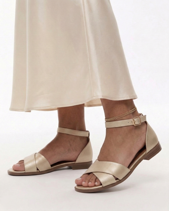 Maciejka Leather Sandals Closed Heel Ankle Strap Gold K7459-25/00-1