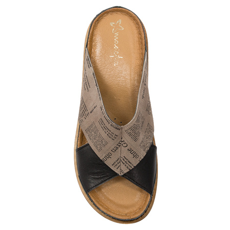 Maciejka Black&Brown Women's Leather Slides