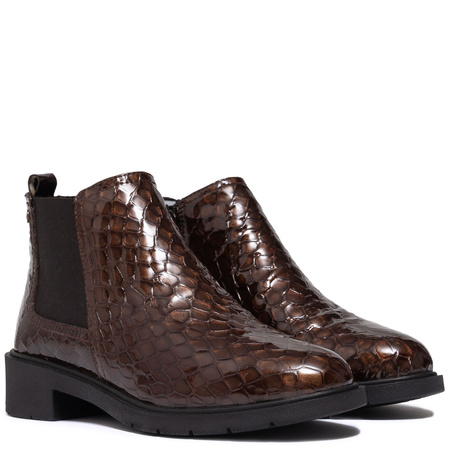 Maciejka Women's Ankle Boots Natural Patent Leather Dark Brown P7219-02/00-7