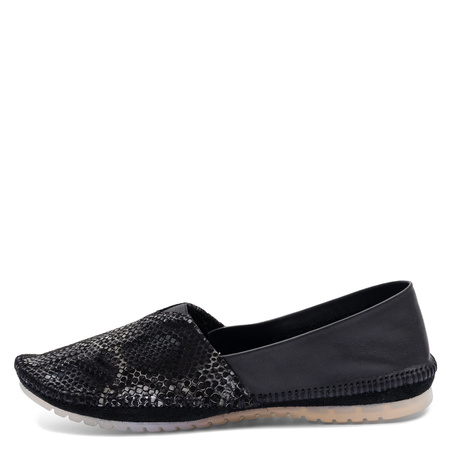 Maciejka Leather Loafers Snake Print Patchwork Black Grey 1930W-49/00-0