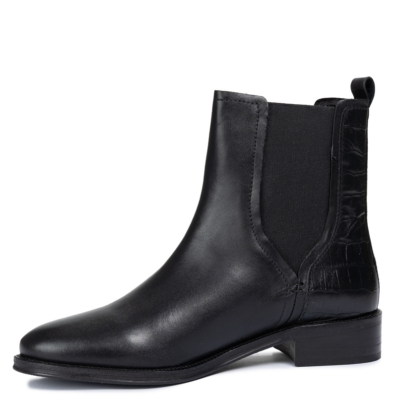 Maciejka Chelsea Leather Ankle Boots Croc-Embossed Heel Black H7173-01/00-7