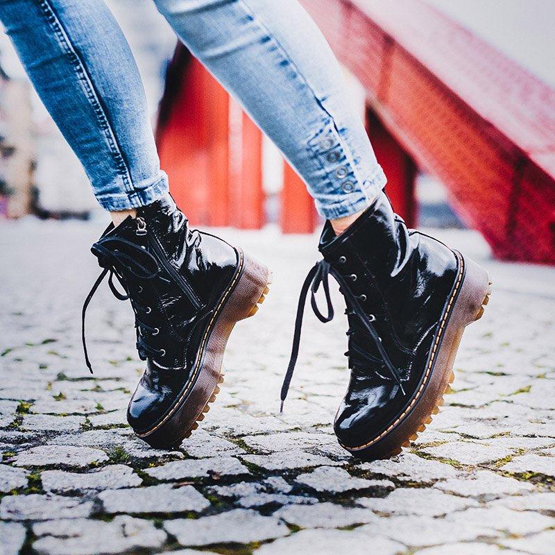 Maciejka Trzewiki skórzane czarne lakierowane
