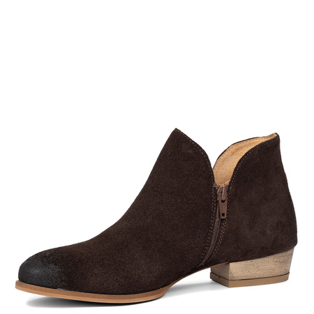 Maciejka Craftsmanship Asymmetric Suede Ankle Boots Low Heel Chocolate Brown 04091-79/00-5