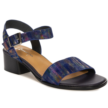 Maciejka Artisanal Women's Leather Sandals On Stable Block Heel Blue N6802-17/00-1