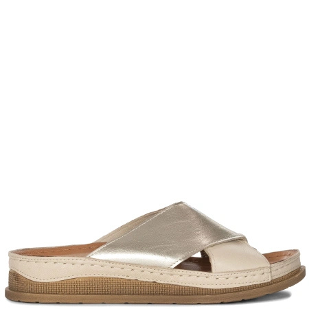 Maciejka Beige + Gold Women's Leather Slides