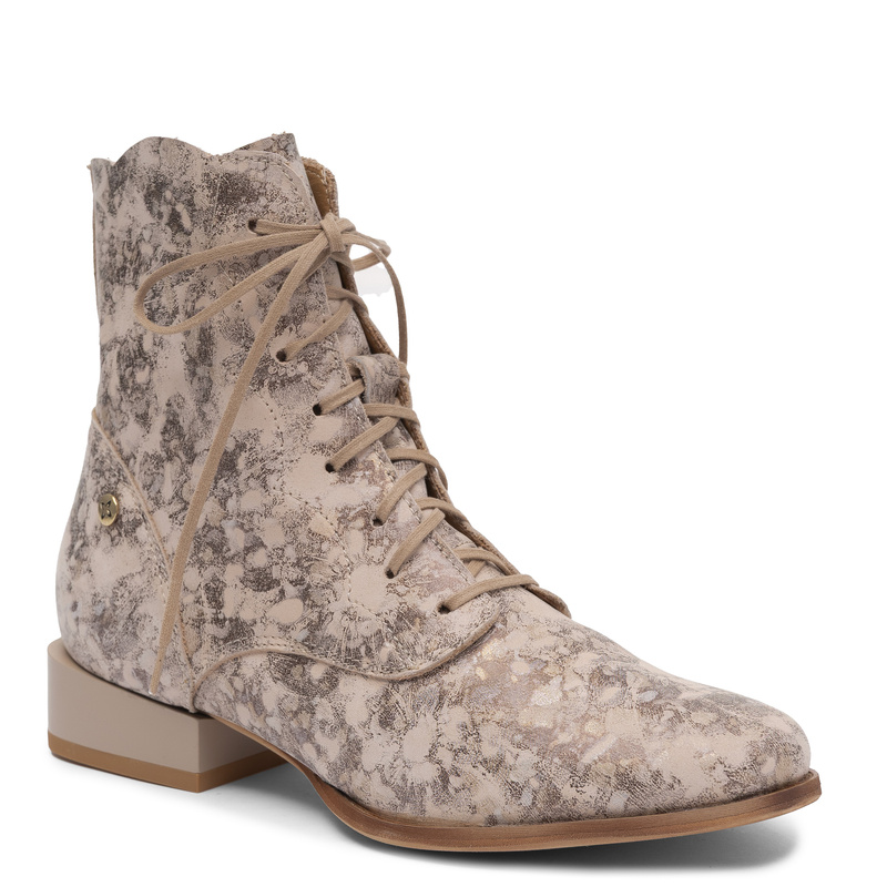 Maciejka Genuine Leather Lace-Up Boots Patterned Beige 6391W-22/00-1
