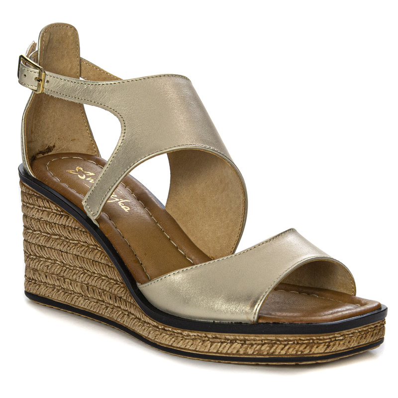 Maciejka Sandały espadryle damskie na koturnach złote 06657-25/00-5