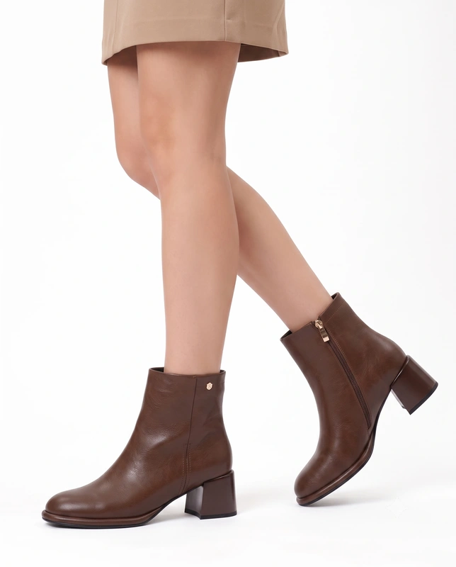 Maciejka Women's Leather Insulated Block Heel Ankle Boots Cognac Brown K7753-29/00-7